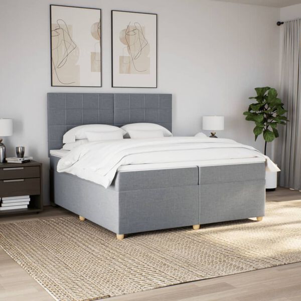 vidaXL Cama box spring con colch&oacute;n tela gris claro 200x200 cm