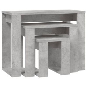 vidaXL Mesas apilables 3 piezas madera contrachapada gris hormig&oacute;n