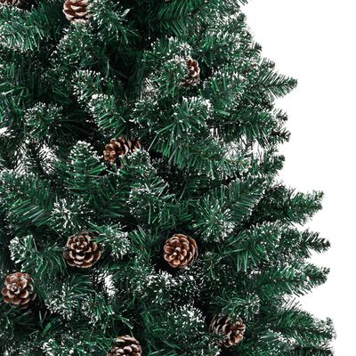 vidaXL Árbol de Navidad delgado madera auténtica y piñas PVC 210 cm