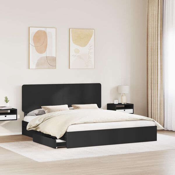 vidaXL Cama con almacenamiento Negro 200 x 200 cm Madera de ingenier&iacute;a