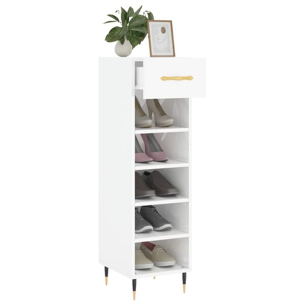 vidaXL Mueble zapatero madera contrachapada blanco brillo 30x35x105 cm