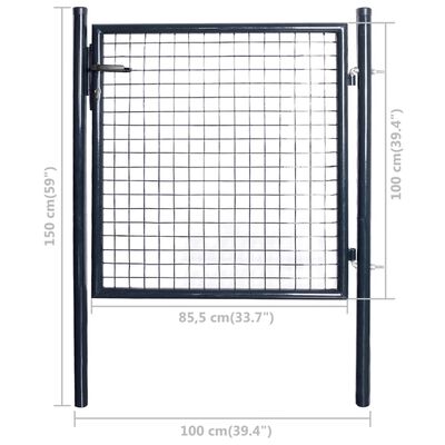 vidaXL Puerta de malla de jardín acero galvanizado gris 85,5x100 cm