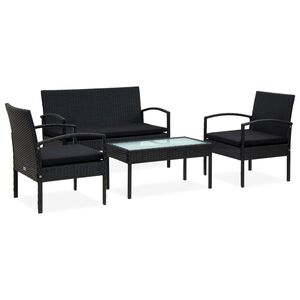 vidaXL Set de muebles de jard&iacute;n 4 pzas y cojines rat&aacute;n sint&eacute;tico negro