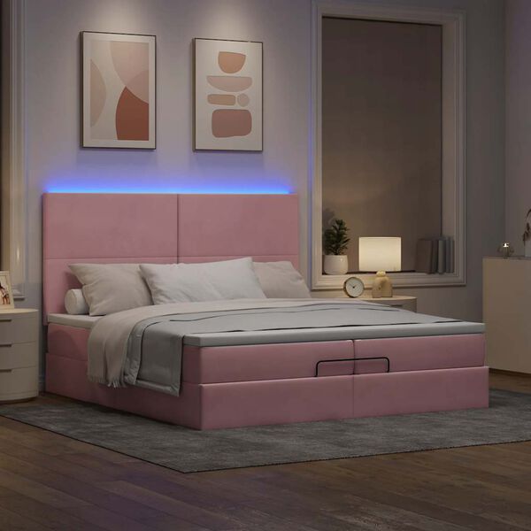 vidaXL Estructura de cama otomana colchones terciopelo rosa 200x200cm