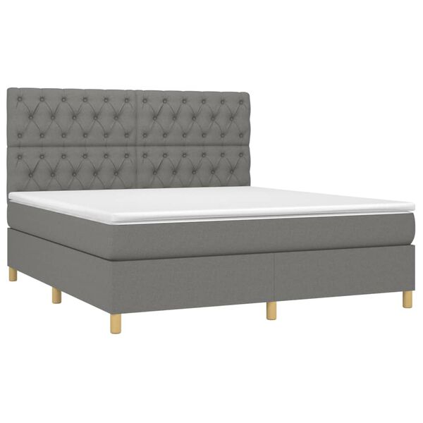 vidaXL Cama box spring con colch&oacute;n tela gris oscuro 160x200 cm
