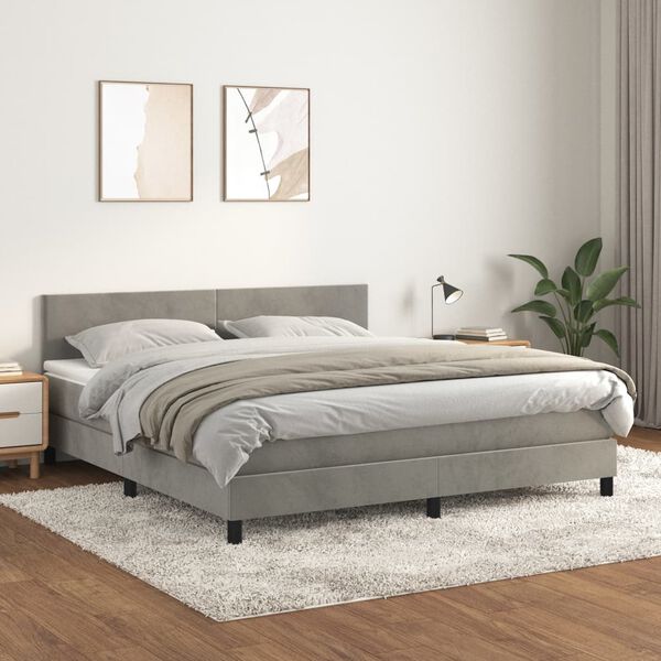vidaXL Cama box spring con colch&oacute;n terciopelo gris claro 160x200 cm