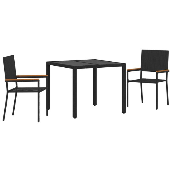 vidaXL Conjunto de Comedor de Jardín 3 pcs Negro ratán sintético