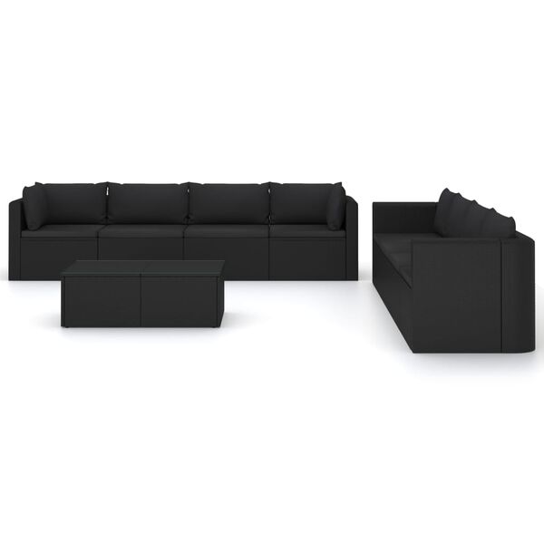 vidaXL Set muebles de jard&iacute;n 9 piezas y cojines rat&aacute;n sint&eacute;tico negro