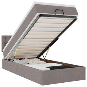 vidaXL Cama otomana con colch&oacute;n y luces LED tela gris taup&eacute; 90x200 cm