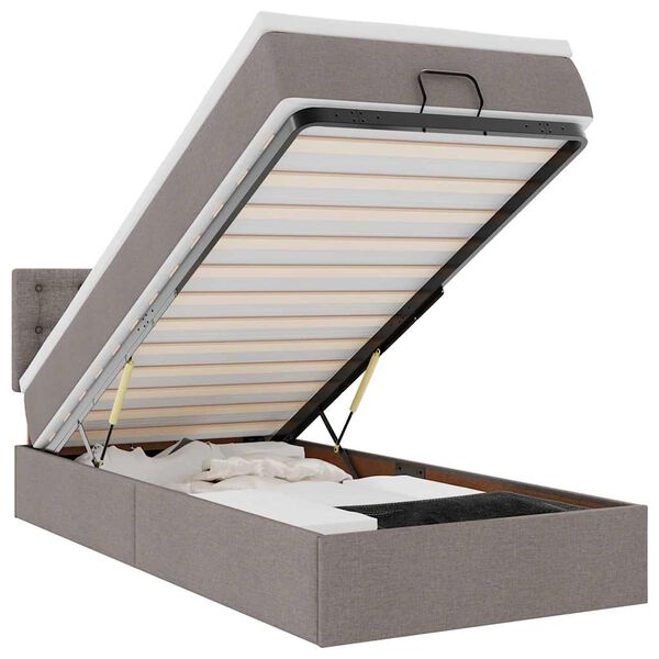 vidaXL Cama otomana con colch&oacute;n y luces LED tela gris taup&eacute; 90x200 cm