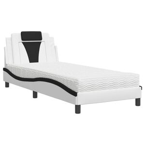 vidaXL Cama Viana con colch&oacute;n cuero sint&eacute;tico blanco y negro 90x200 cm