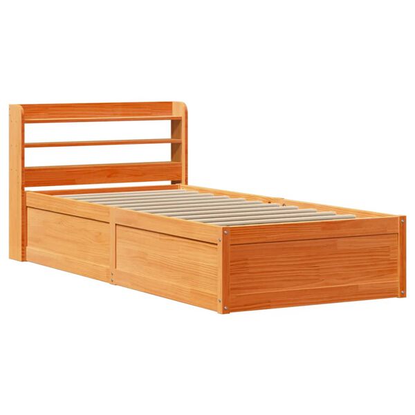 vidaXL Estructura cama con cabecero madera pino marr&oacute;n cera 90x200 cm