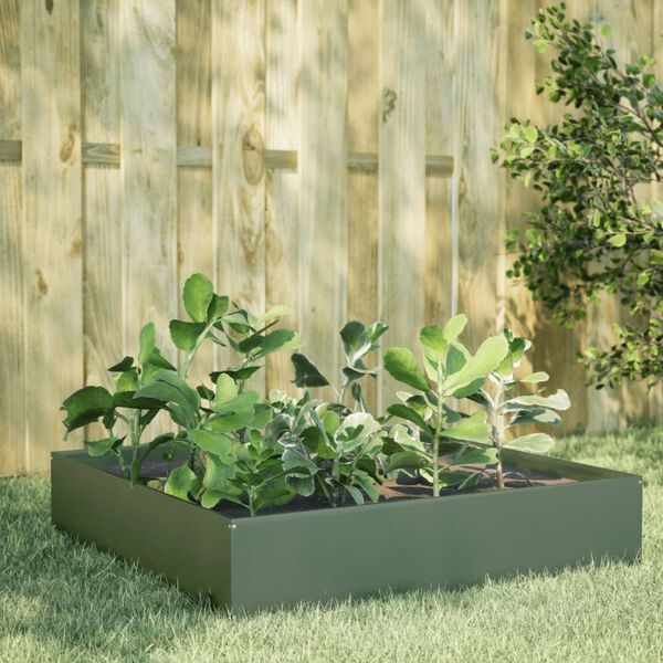 vidaXL Arriate de acero verde oliva 100x100x33,5 cm