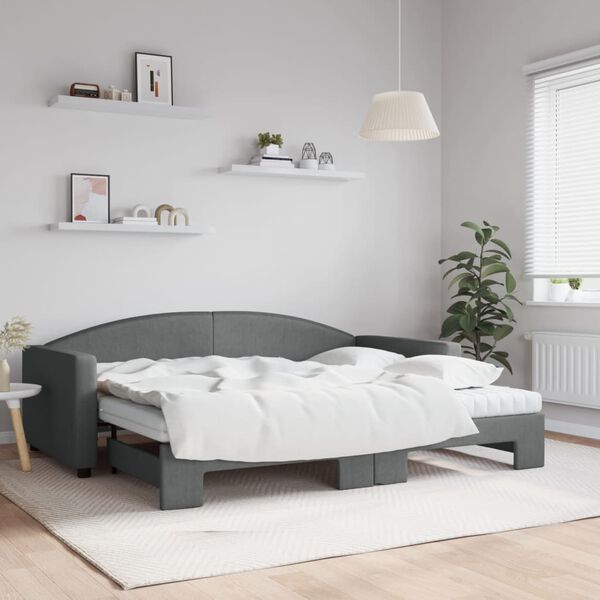 vidaXL Sof&aacute; cama nido con colch&oacute;n tela gris oscuro 90x200 cm