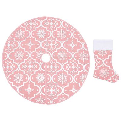 vidaXL Falda del árbol de Navidad de lujo con calcetín tela rosa 150cm