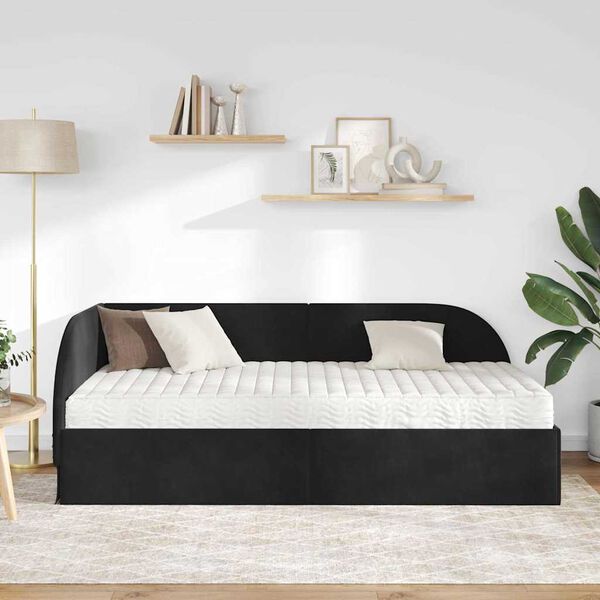 vidaXL Estructura de Cama Esquina con Colch&oacute;n 2 pcs Negro Terciopelo