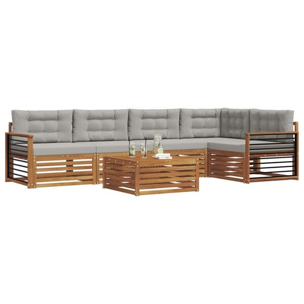 vidaXL Conjunto de sof&aacute;s de exterior 6 pcs Gris Natural y Claro