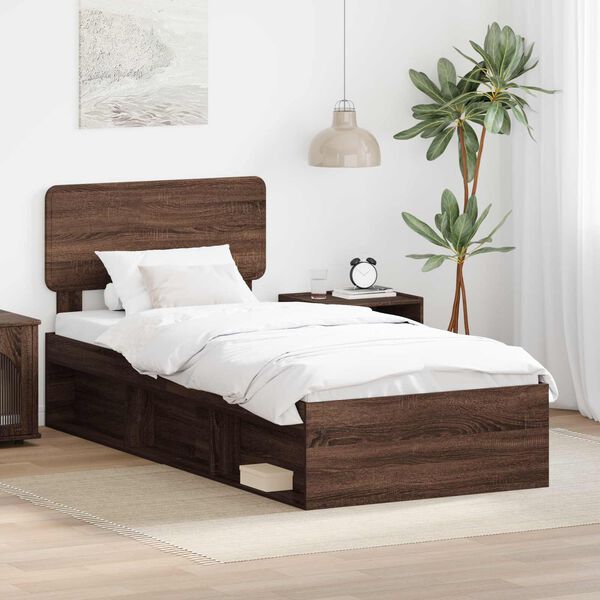 vidaXL Estructura de cama con cabecera Roble Marr&oacute;n 90 x 200 cm