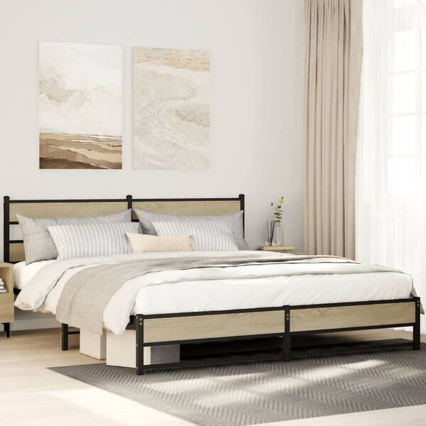 vidaXL Estructura de cama sin colch&oacute;n metal roble Sonoma 200x200 cm