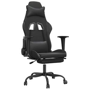 vidaXL Silla gaming de masaje y reposapi&eacute;s cuero sint&eacute;tico negro