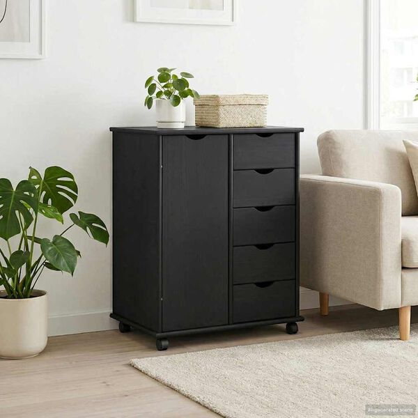 vidaXL Gabinete rodante Negro 63,5 x 39 x 79 cm Madera de Pino Macizo