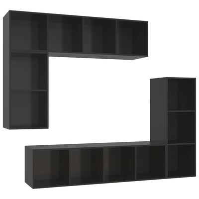 vidaXL Muebles de salón 4 piezas madera de ingeniería negro brillo