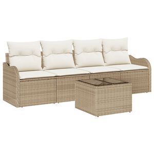 vidaXL Conjunto de sof&aacute; de jard&iacute;n con coj&iacute;n Manual 5 pcs Beige y Crema