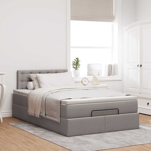 vidaXL Cama otomana con colch&oacute;n y luces LED tela gris taup&eacute; 120x190cm