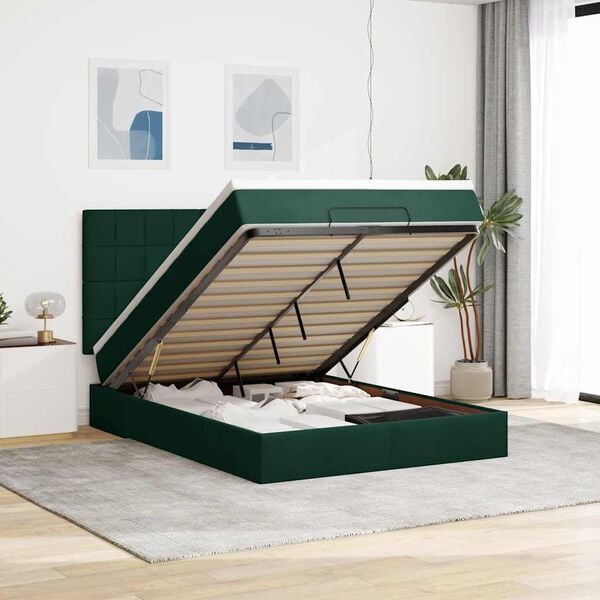 vidaXL Estructura cama otomana colchones terciopelo verde oscuro