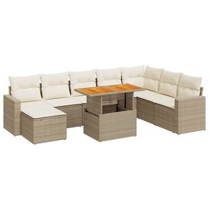 vidaXL Set de sof&aacute;s de jard&iacute;n con cojines 9 pzas rat&aacute;n sint&eacute;tico beige