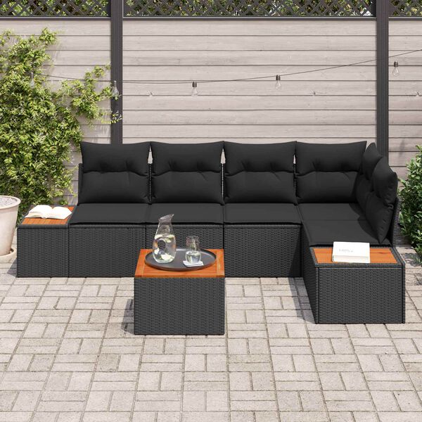 vidaXL Conjunto de sof&aacute; de jard&iacute;n con coj&iacute;n 6 pcs Negro Polirat&aacute;n