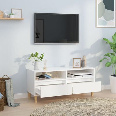 vidaXL Mueble de TV madera contrachapada blanco brillo 100x34,5x44,5cm