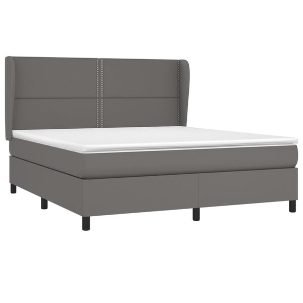 vidaXL Cama box spring con colch&oacute;n cuero sint&eacute;tico gris 180x200 cm