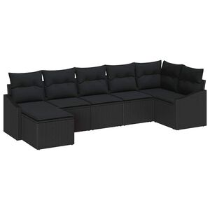 vidaXL Conjunto de sof&aacute; de jard&iacute;n 7 pcs Negro rat&aacute;n sint&eacute;tico