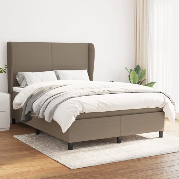 vidaXL Cama box spring con colch&oacute;n tela gris taupe 140x200 cm