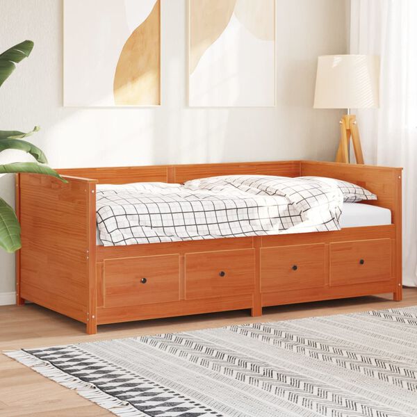 vidaXL Sof&aacute; cama sin colch&oacute;n madera maciza pino marr&oacute;n cera 80x200 cm