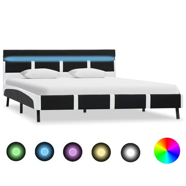 vidaXL Estructura de cama con LED sin colch&oacute;n cuero negro 140x200 cm