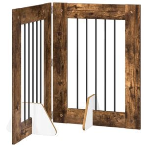 vidaXL Puerta para perros plegable con soportes 2 pcs Roble Ahumado