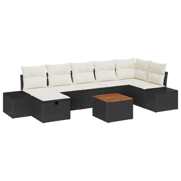 vidaXL Conjunto de sof&aacute; de jard&iacute;n con coj&iacute;n 8 pcs Negro Polirat&aacute;n
