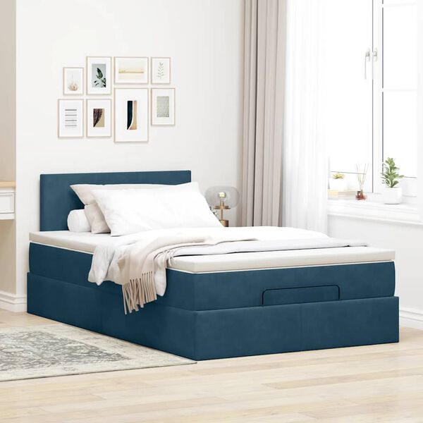 vidaXL Cama otomana con colch&oacute;n y LED terciopelo azul oscuro 120x190cm