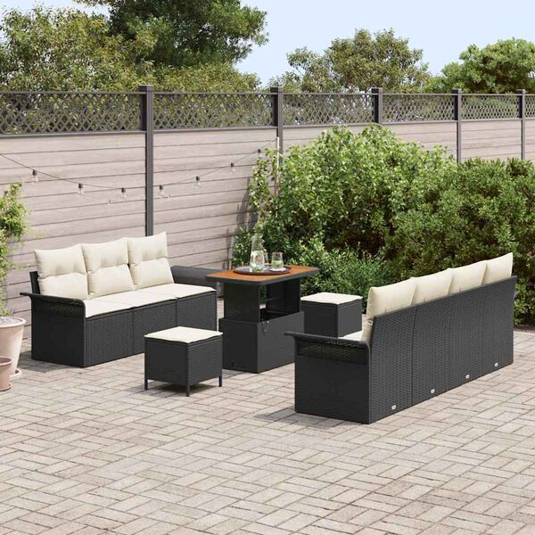 vidaXL Conjunto de sof&aacute;s de jard&iacute;n 10 pcs Negro rat&aacute;n sint&eacute;tico