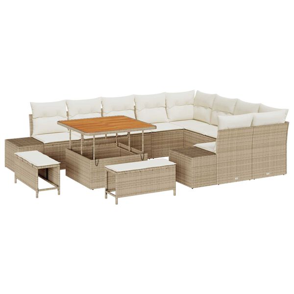 vidaXL Conjunto de sof&aacute; de jard&iacute;n 12 pcs Beige Polirat&aacute;n