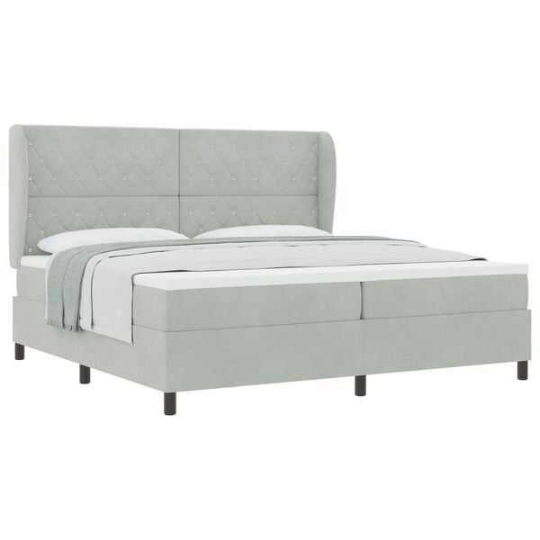 vidaXL Cama tipo Box Spring Gris Claro 200 x 200 cm Poli&eacute;ster