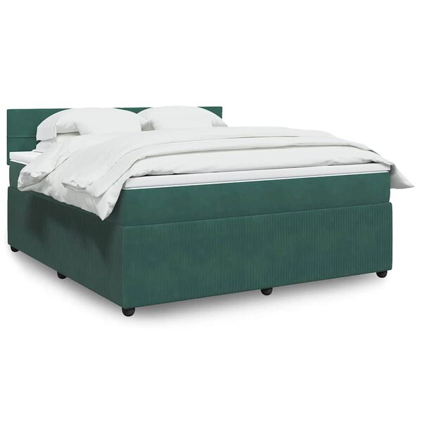 vidaXL Cama box spring con colch&oacute;n terciopelo verde oscuro 180x200 cm