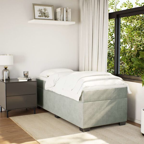 vidaXL Cama box spring con colch&oacute;n terciopelo gris claro 90x190 cm