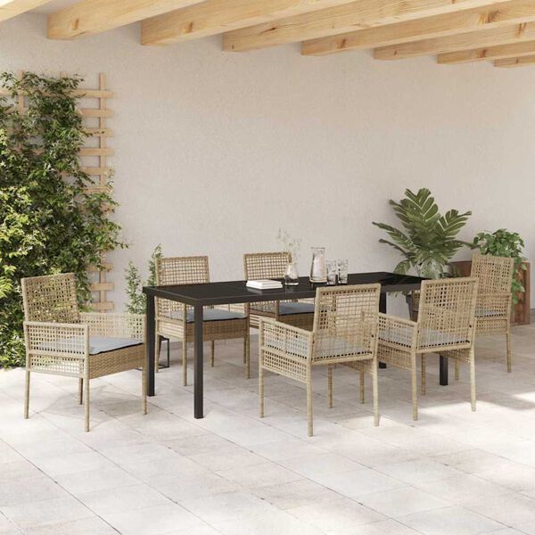 vidaXL Conjunto de Comedor de Jard&iacute;n 7 pcs Beige rat&aacute;n sint&eacute;tico