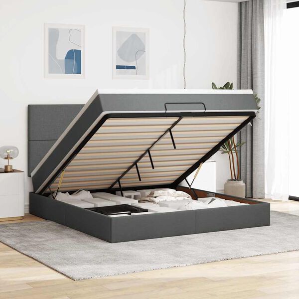 vidaXL Estructura cama otomana colch&oacute;n tela gris oscuro 160x200 cm