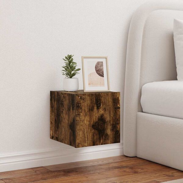 vidaXL Mueble de TV de pared con luces LED roble ahumado 30,5x35x30 cm