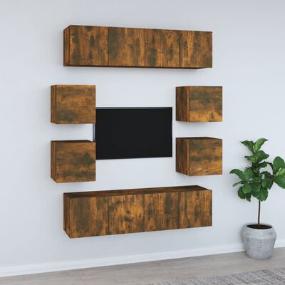 vidaXL Set de muebles de TV 8 pzas madera contrachapada roble ahumado