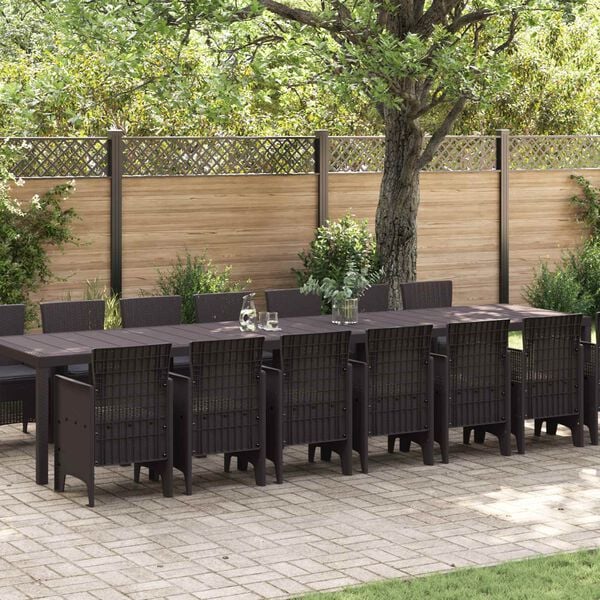 vidaXL Conjunto de comedor de jard&iacute;n con cojines 15 pcs Marr&oacute;n PP
